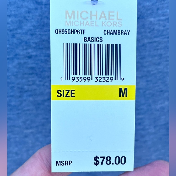 HOST PICK! 🆕Michael Kors Tencel Blouse Top Ruched Sleeve Hem Chambray Color - Picture 8 of 8